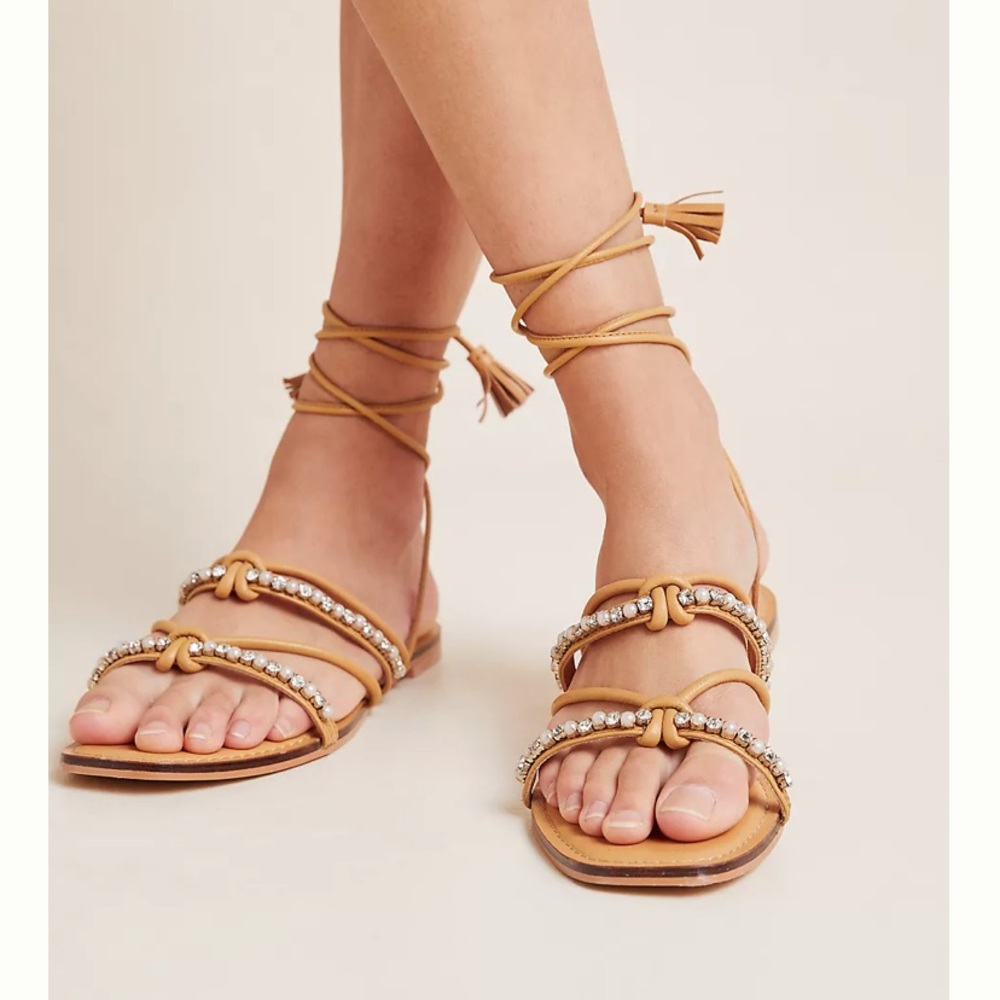 Anthropologie Puka Ankle-Tie Sandals
